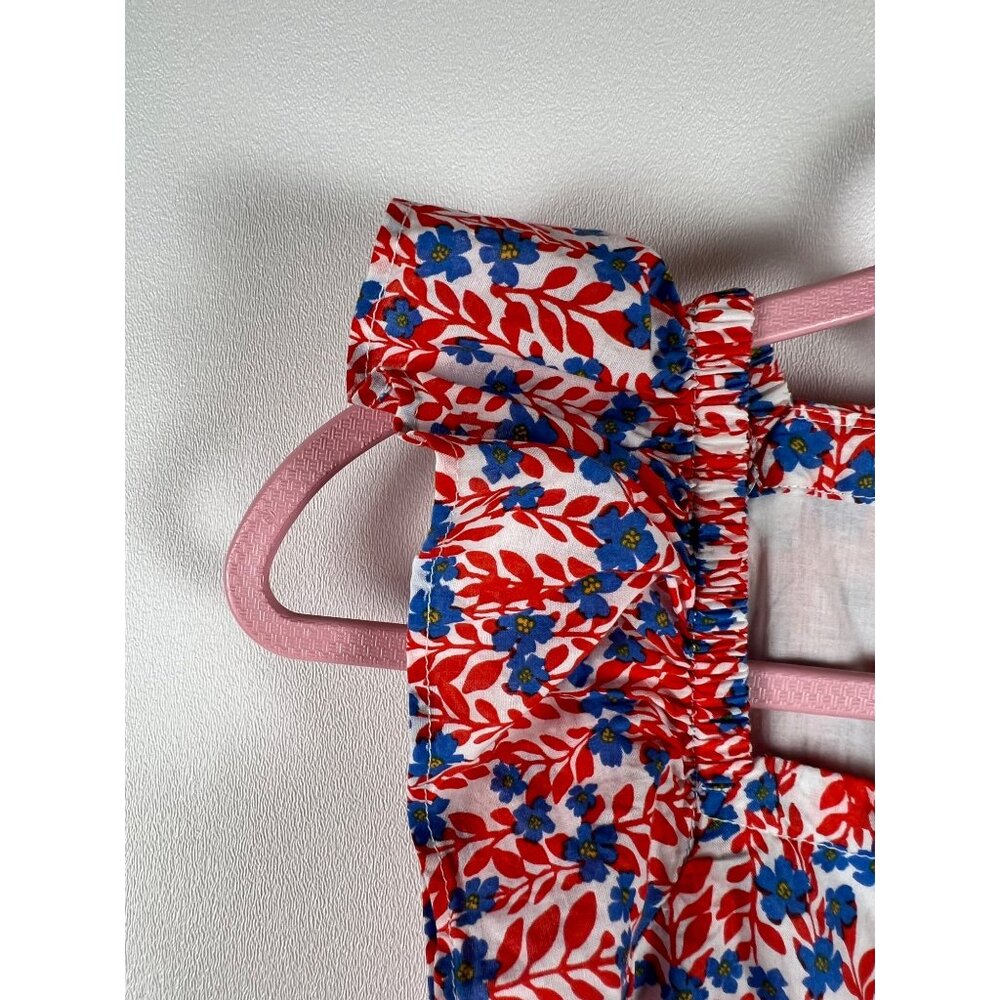 Girls Crewcuts Floral Sleeveless Dress With Ruffle Straps & Button Front Red & B - Picture 3 of 13